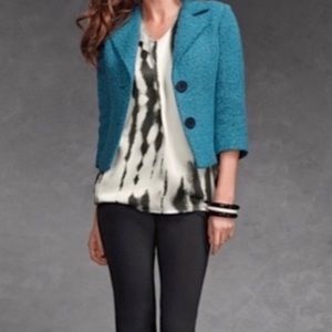 Cabi Boucle Turquoise Wool Blend Blazer Size 6